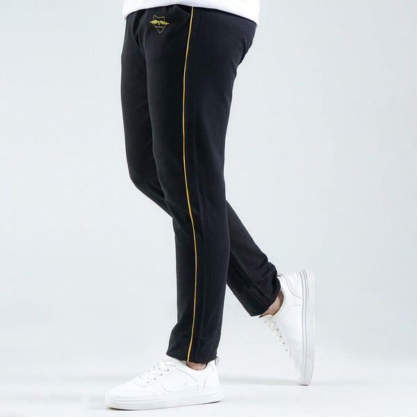 OMRAG - Mens Trousers Black Pants Flannels Bottoms Joggers Slim Fit Sweatpants Stripe - Yellow Piping Trouser